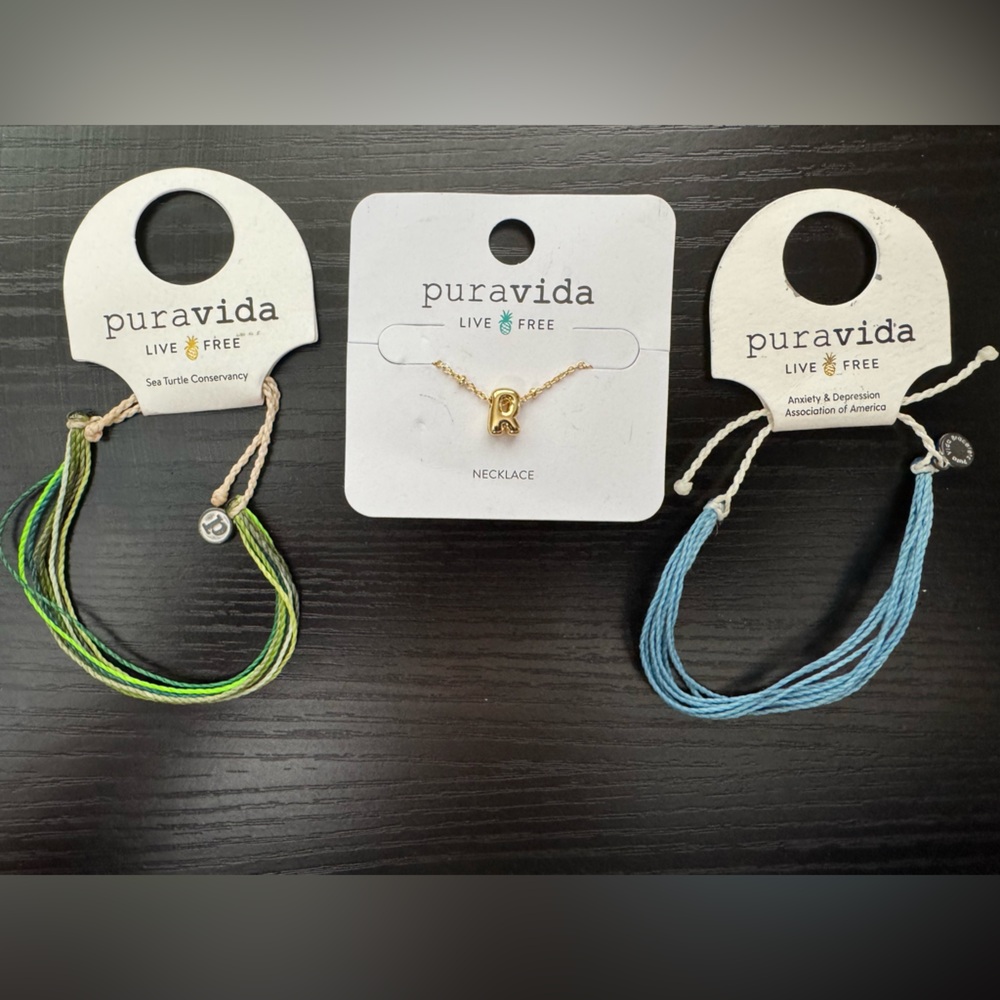 Pura Vida Jewelry Bundle | 2 Charity Bracelets + Initial Necklace | New